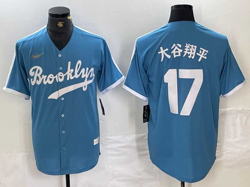 Mens Brooklyn Dodgers #17 Shohei Ohtani Light Blue Japanese Cooperstown Collection Cool Base Jersey